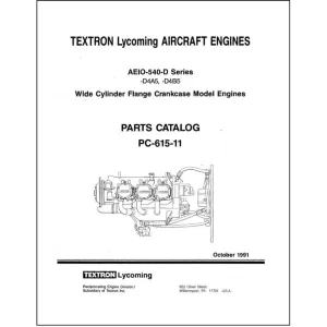 Lycoming AEIO-540-D4A5,-D4B5 1991 Parts Catalog PC-615-11 (PC-615-11)