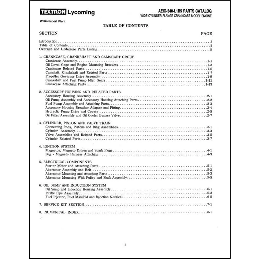 Lycoming AEIO-540-L1B5 1989 Parts Catalog PC-615-9 (PC-615-9)