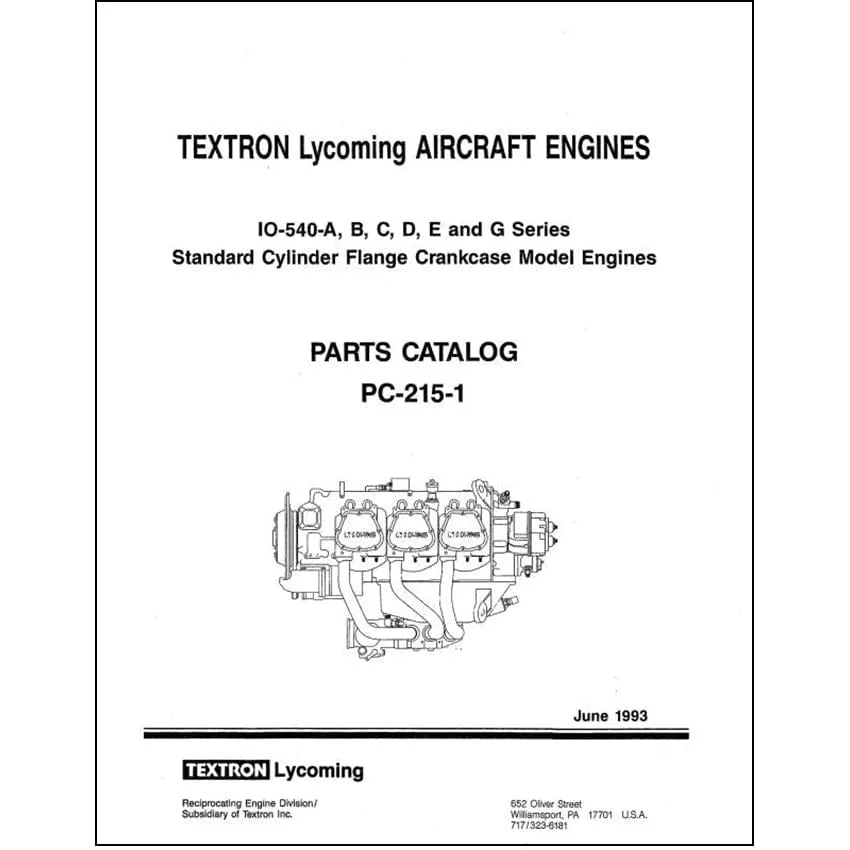Lycoming IO-540A,B,C,D,E,G Parts Catalog PC-215-1 (PC-215-1)