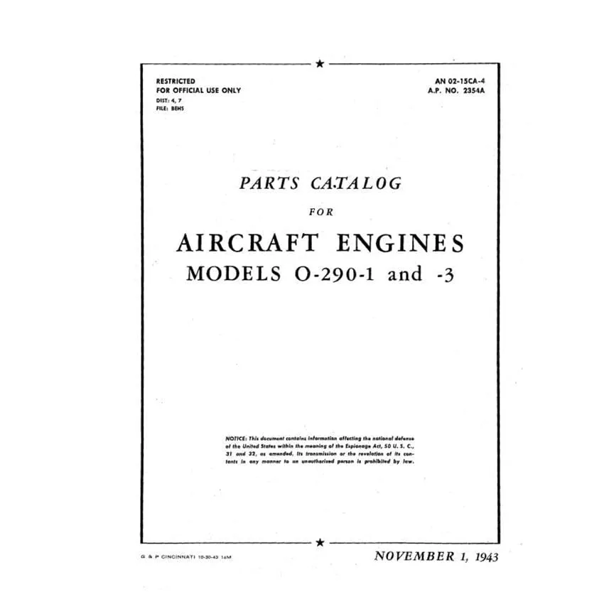 Lycoming O-290-1, & -3 Illustrated Parts (01-15CA-4)