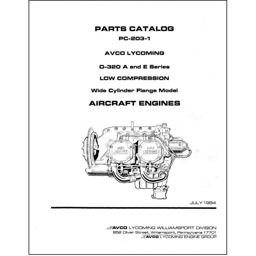 Lycoming O-320-A&E Series, 1984 Parts Catalog PC-203-1 (PC-203-1)