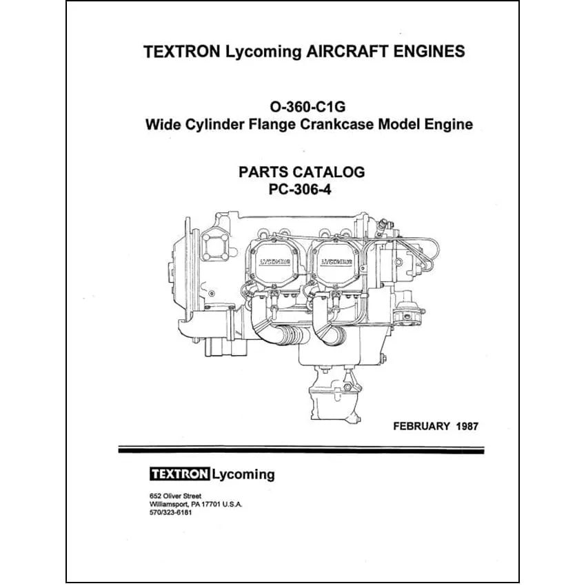 Lycoming O-360-C1G 1987 Parts Catalog PC-306-7 (PC-306-4A)