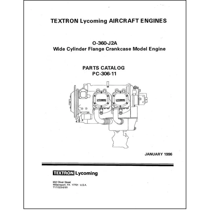Lycoming O-360-J2A 1996 Parts Catalog PC-306-11 (PC-306-11)