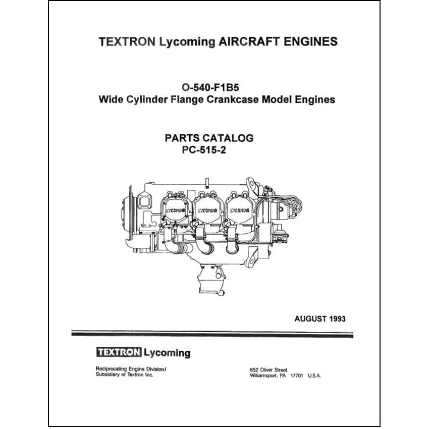 Lycoming O-540-F1B5 1993 Parts Catalog PC-515-2A (PC-515-2A)