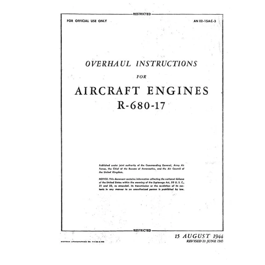 Lycoming R-680-17 Engine 1944 Overhaul Instructions (AN-02-15AC-3)