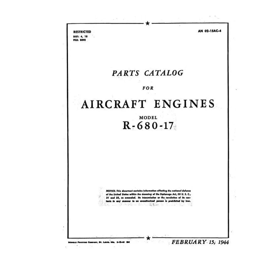 Lycoming R-680-17 Engine 1944 Parts Catalog (AN-02-15AC-4)