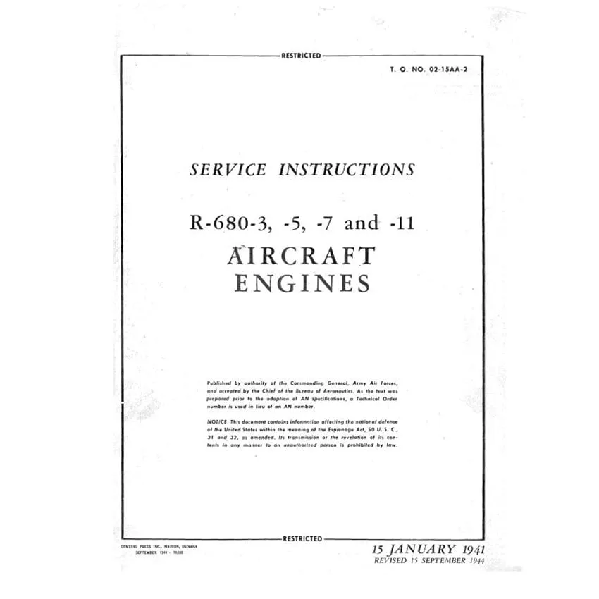 Lycoming R-680-3,-5,-7,&-11 Maintenance Manual (02-15AA-2)