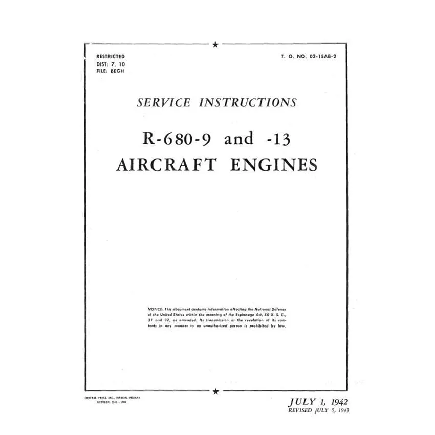 Lycoming R-680-9,-13 1942 Service Instructions (02-15AB-2)