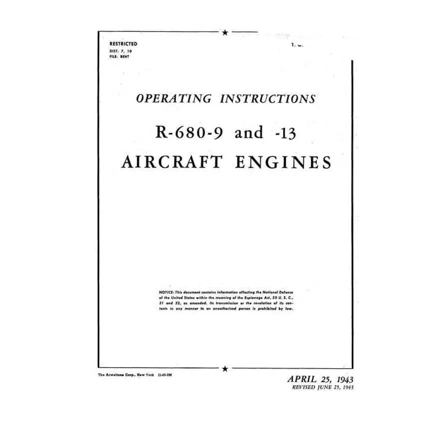 Lycoming R-680-9,-13 1943 Operating Manual (02-15AB-1)