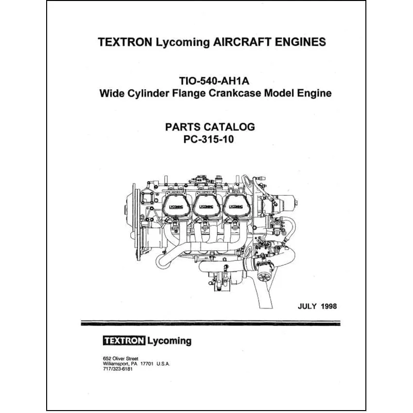 Lycoming TIO-540-AH1A 1998 Parts Catalog PC-315-10 (PC-315-10)