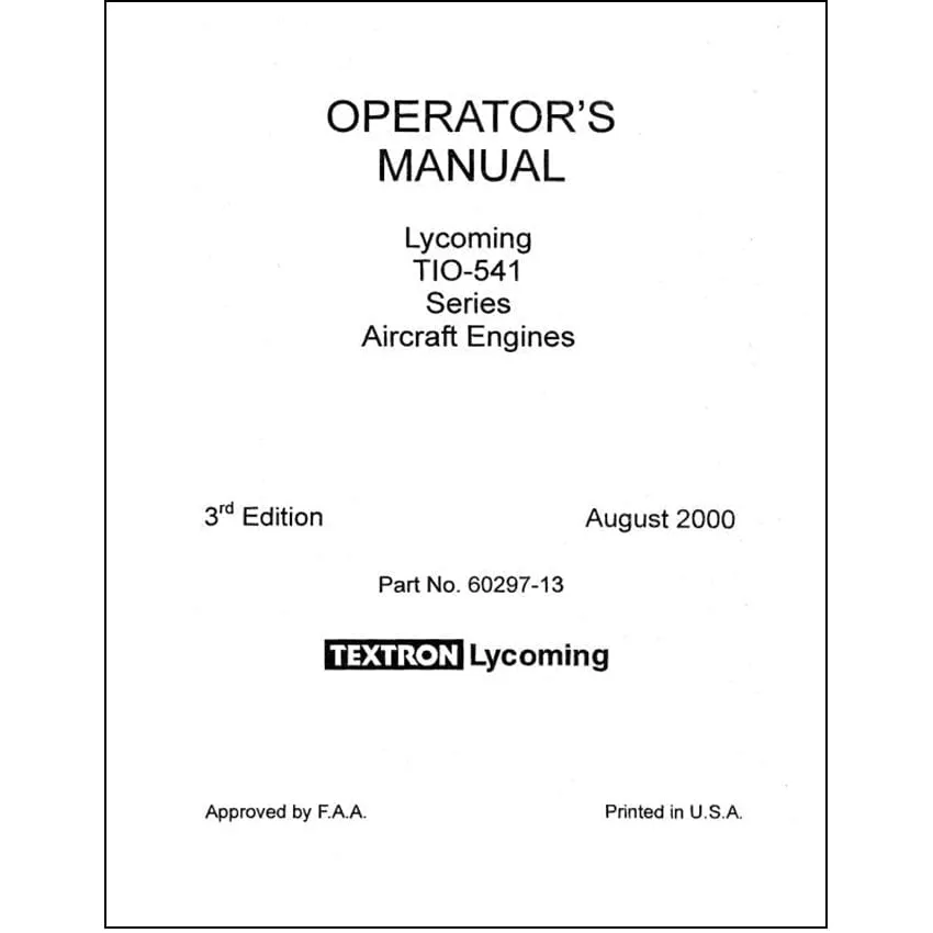 Lycoming TIO-541 Series Operator's Manual (60297-13)