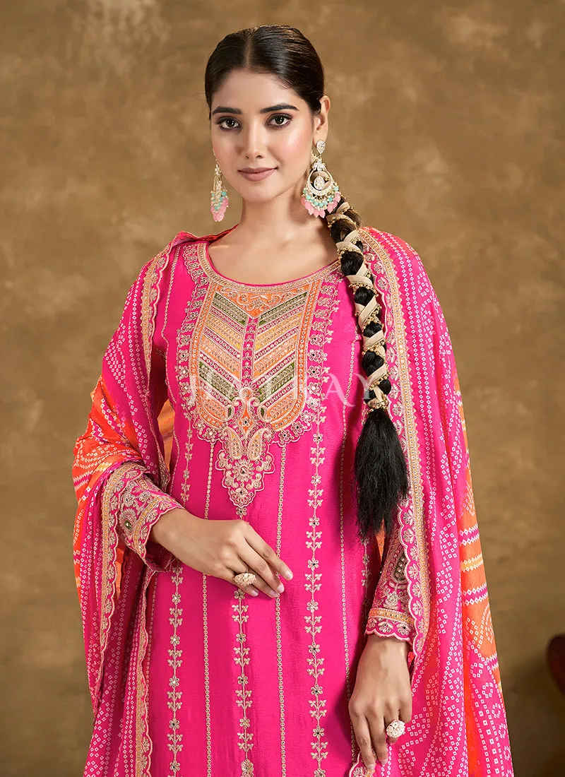 Magenta Pink Multi Embroidered Dhoti Style Suit