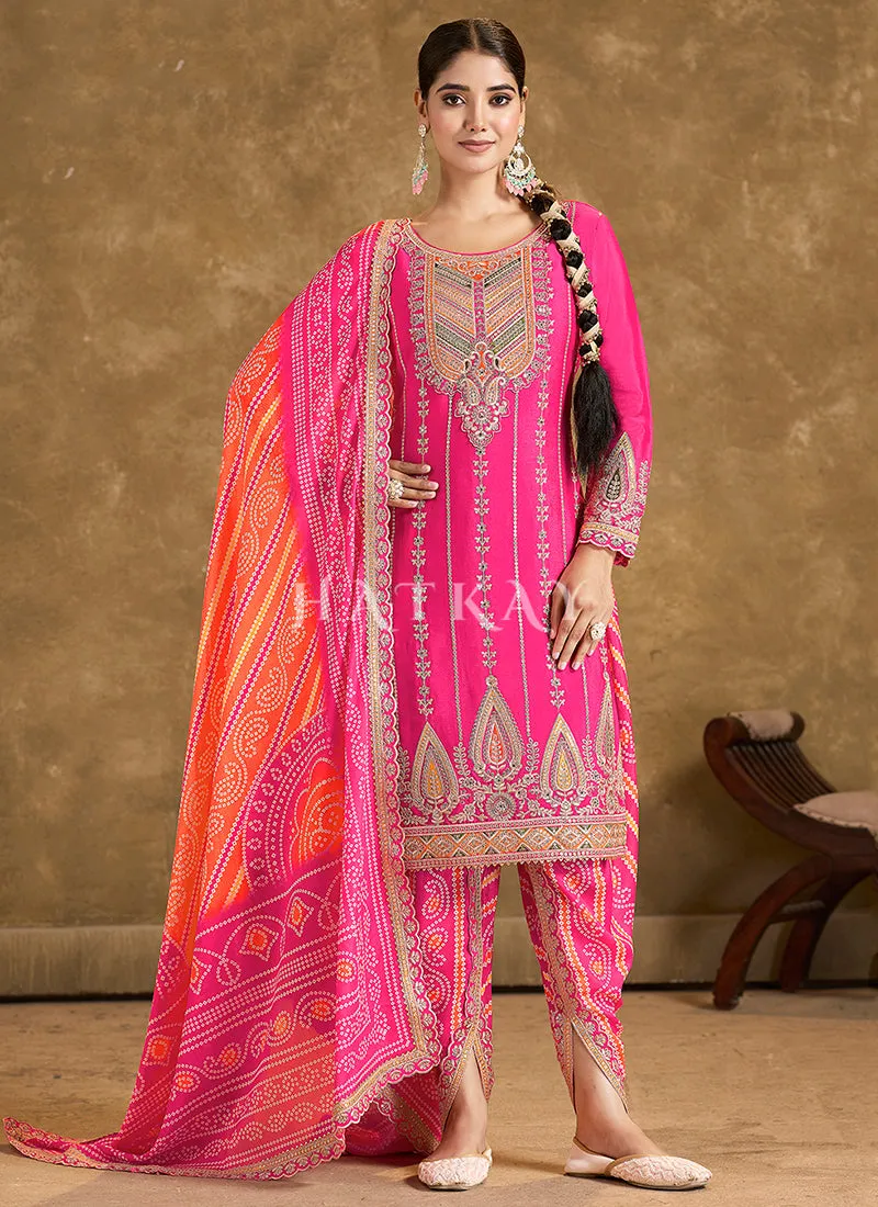 Magenta Pink Multi Embroidered Dhoti Style Suit