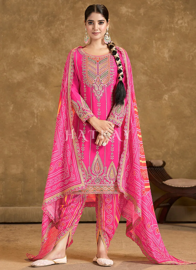 Magenta Pink Multi Embroidered Dhoti Style Suit