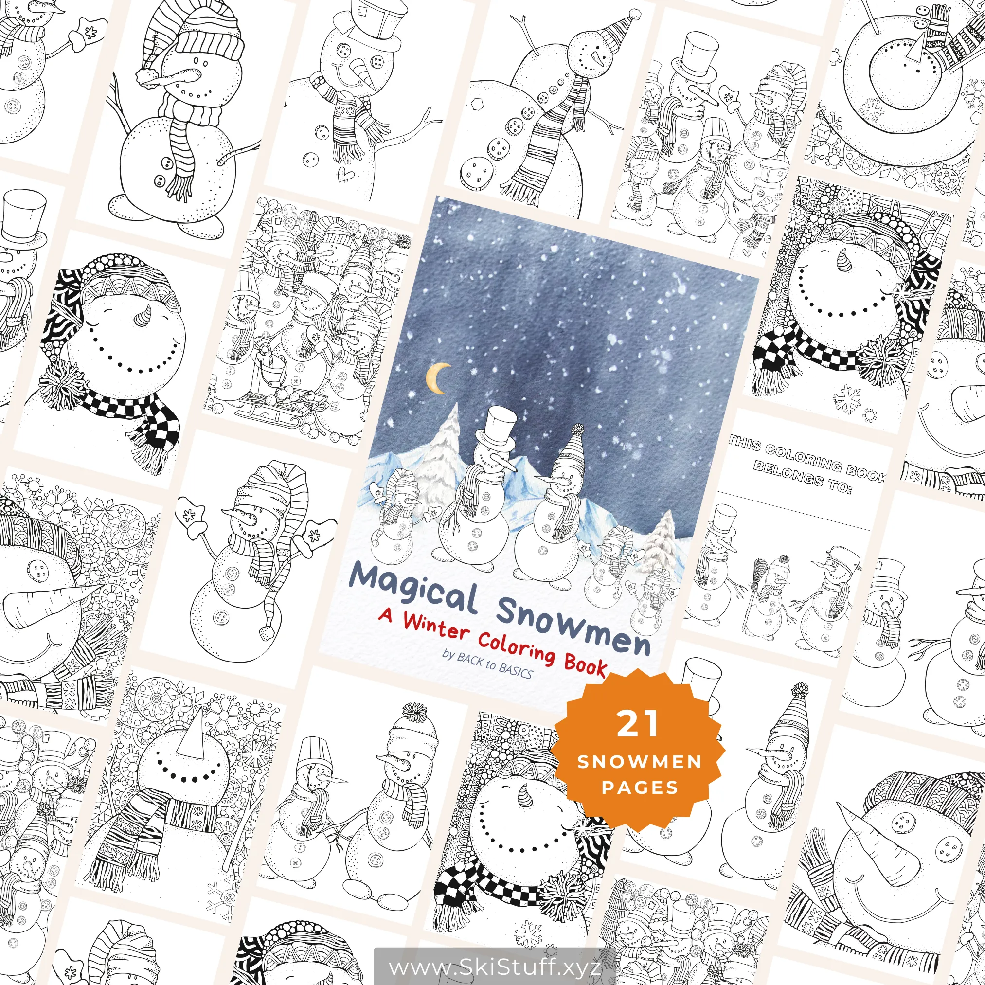 Magical Snowmen Coloring Book, Instant Download