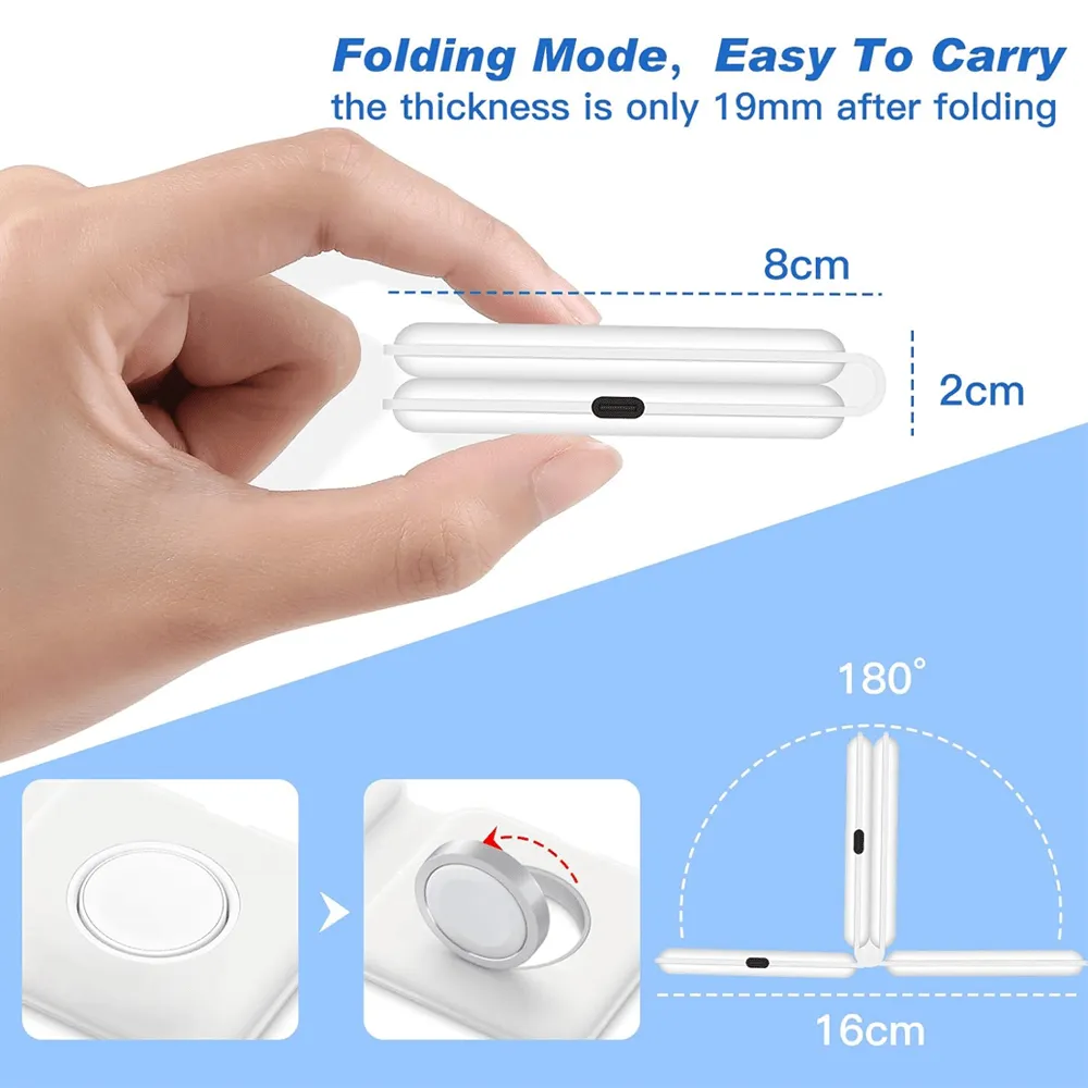 Magnetic Duo Wireless Charger, 2 in 1 Portable Foldable Power Station for Apple Watch 7/6/5/4/3/2, Multiple Device Wireless Charger for iPhone, AirPods
