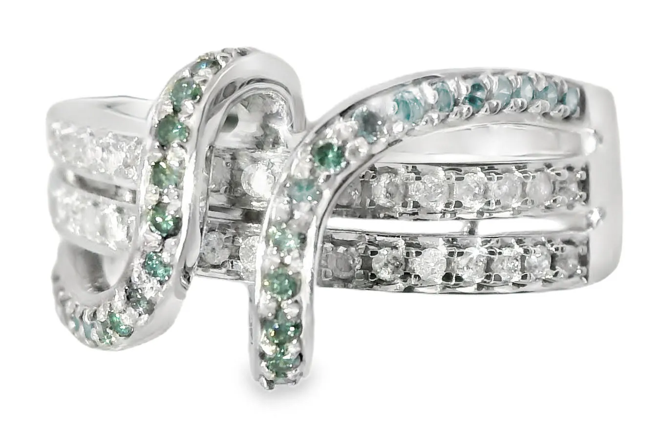 Magnificent Estate 14K White Gold Blue White Diamond Swirl Band Ring