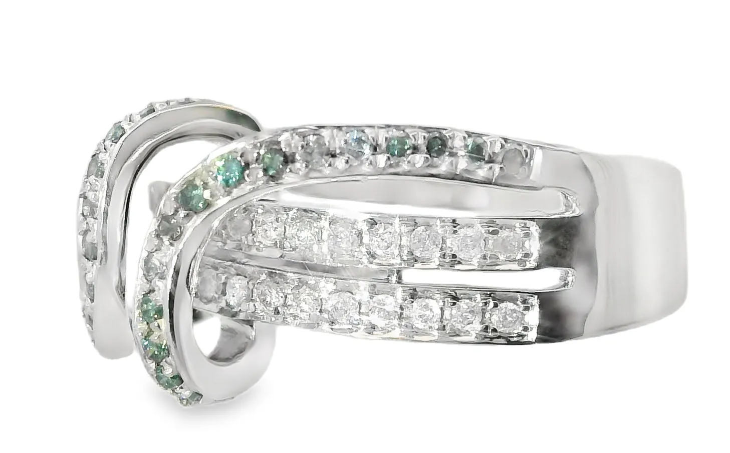 Magnificent Estate 14K White Gold Blue White Diamond Swirl Band Ring
