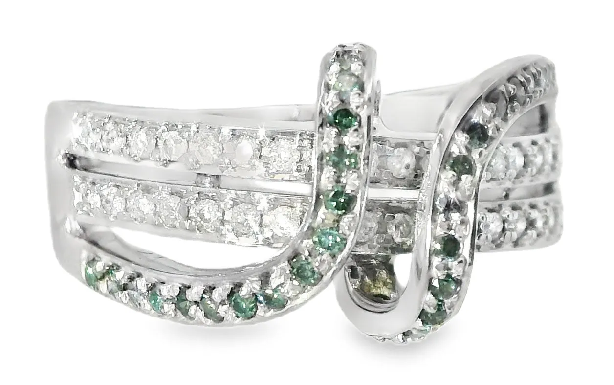 Magnificent Estate 14K White Gold Blue White Diamond Swirl Band Ring