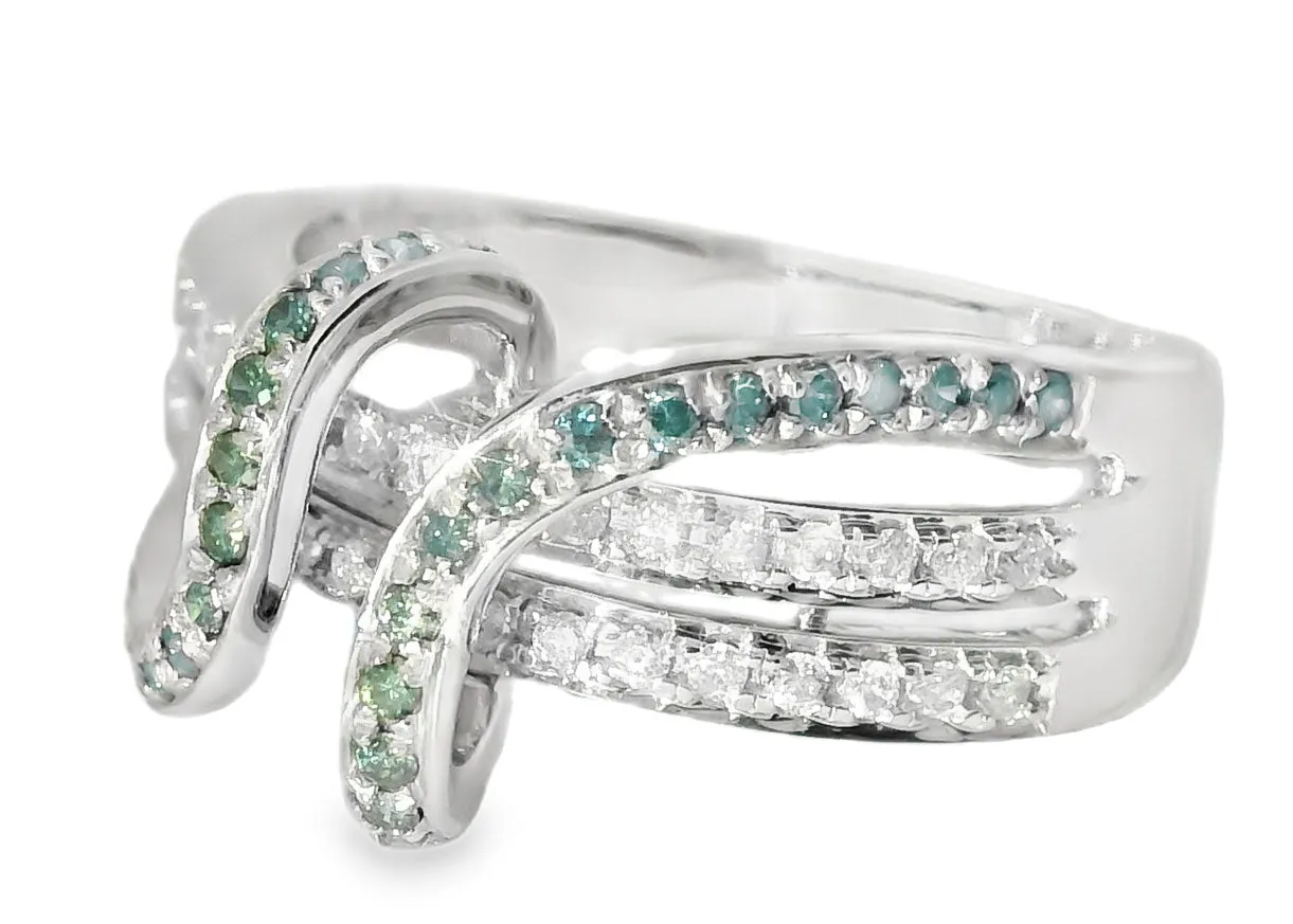 Magnificent Estate 14K White Gold Blue White Diamond Swirl Band Ring