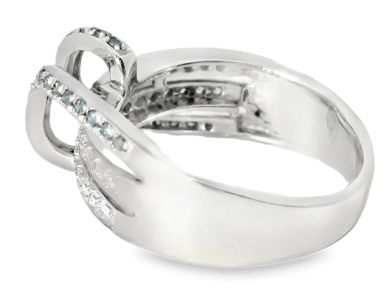 Magnificent Estate 14K White Gold Blue White Diamond Swirl Band Ring