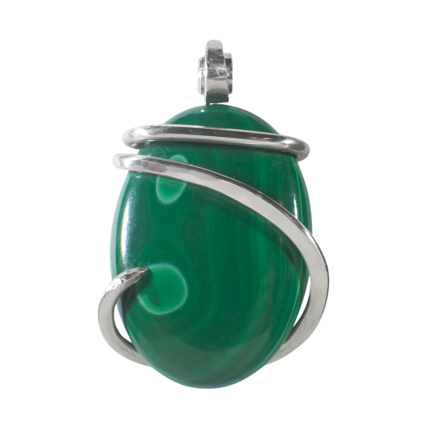 Malachite Handmade Stone Pendant Wrapped in Silver