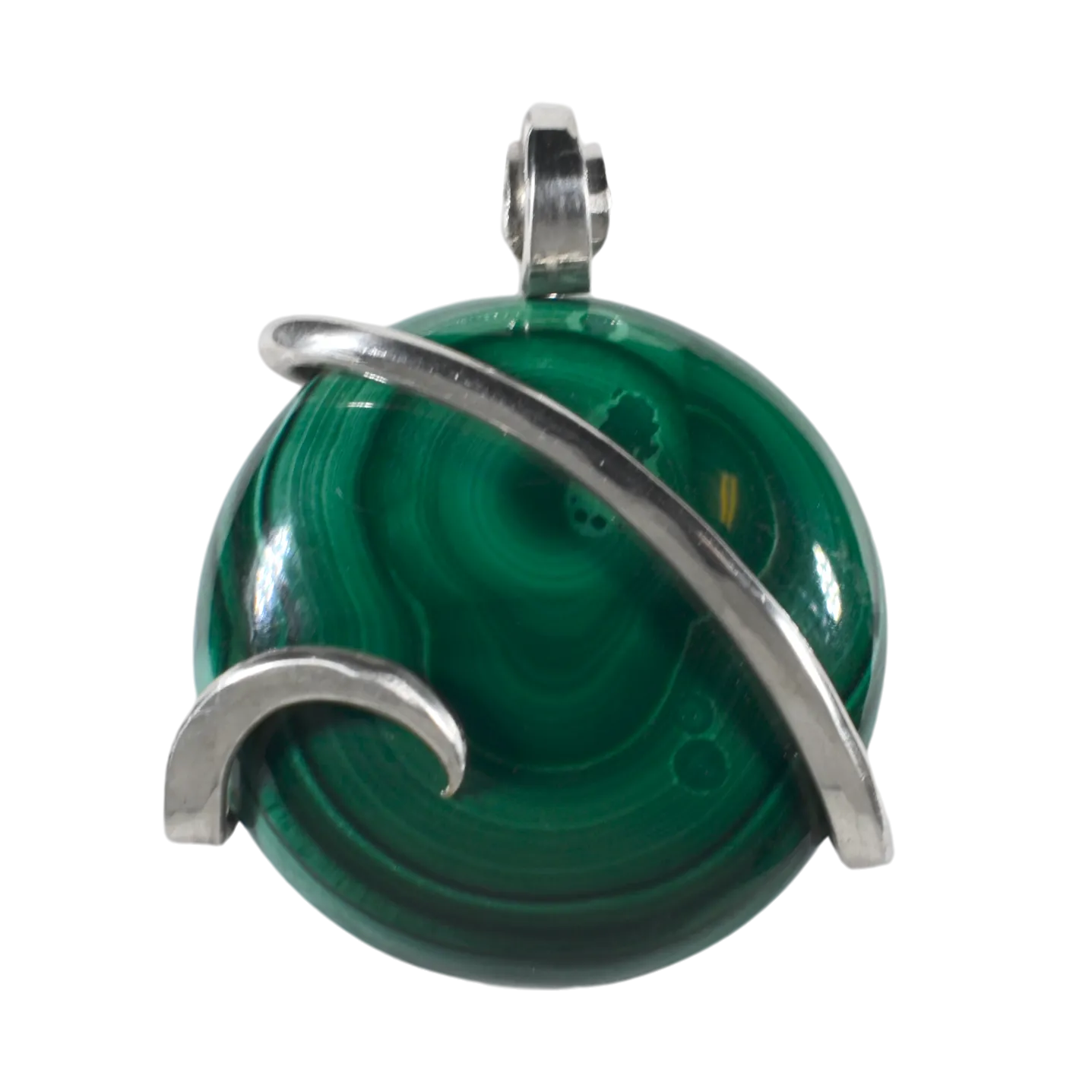 Malachite Handmade Stone Pendant Wrapped in Silver