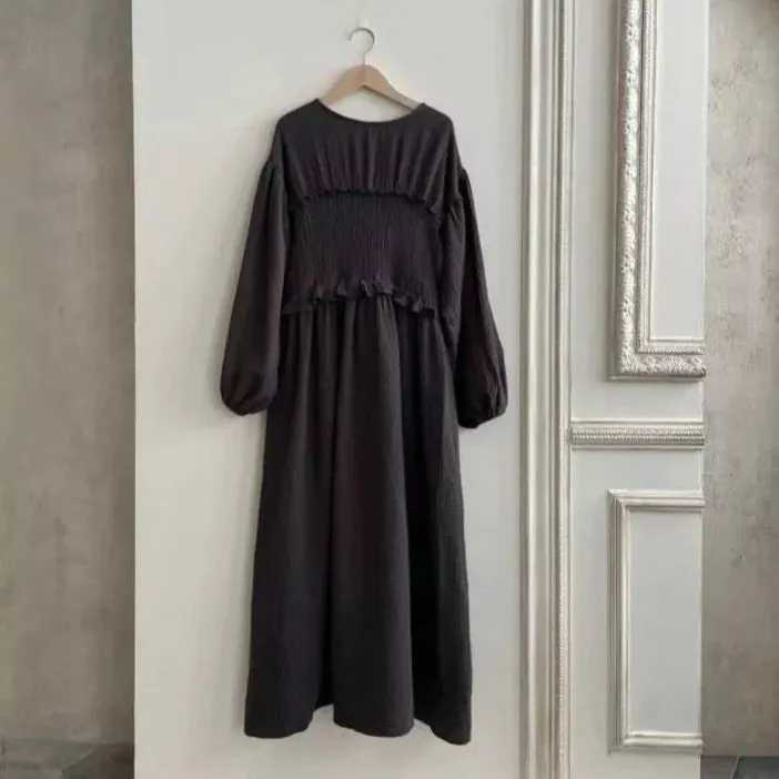 MAMA Suki Smocked Cotton Dress (Charcoal)