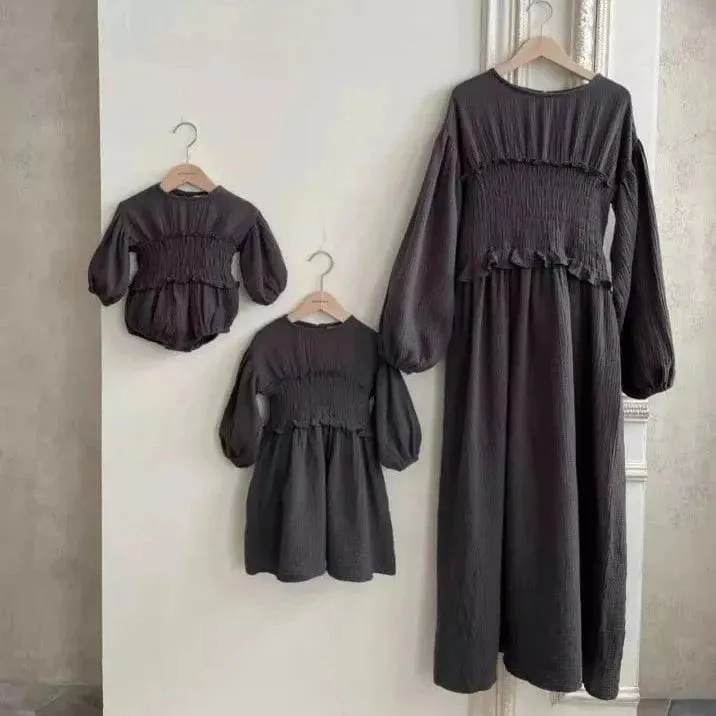 MAMA Suki Smocked Cotton Dress (Charcoal)