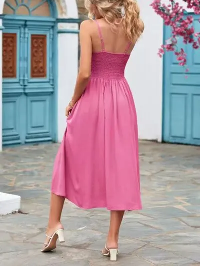 Mandy Smocked Square Neck Midi Cami Dress