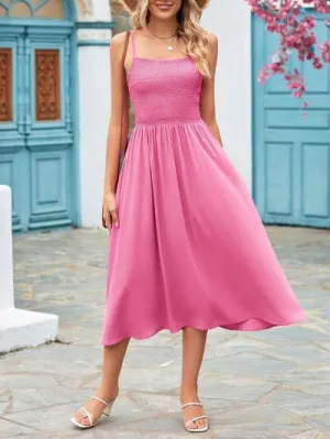 Mandy Smocked Square Neck Midi Cami Dress