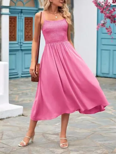 Mandy Smocked Square Neck Midi Cami Dress