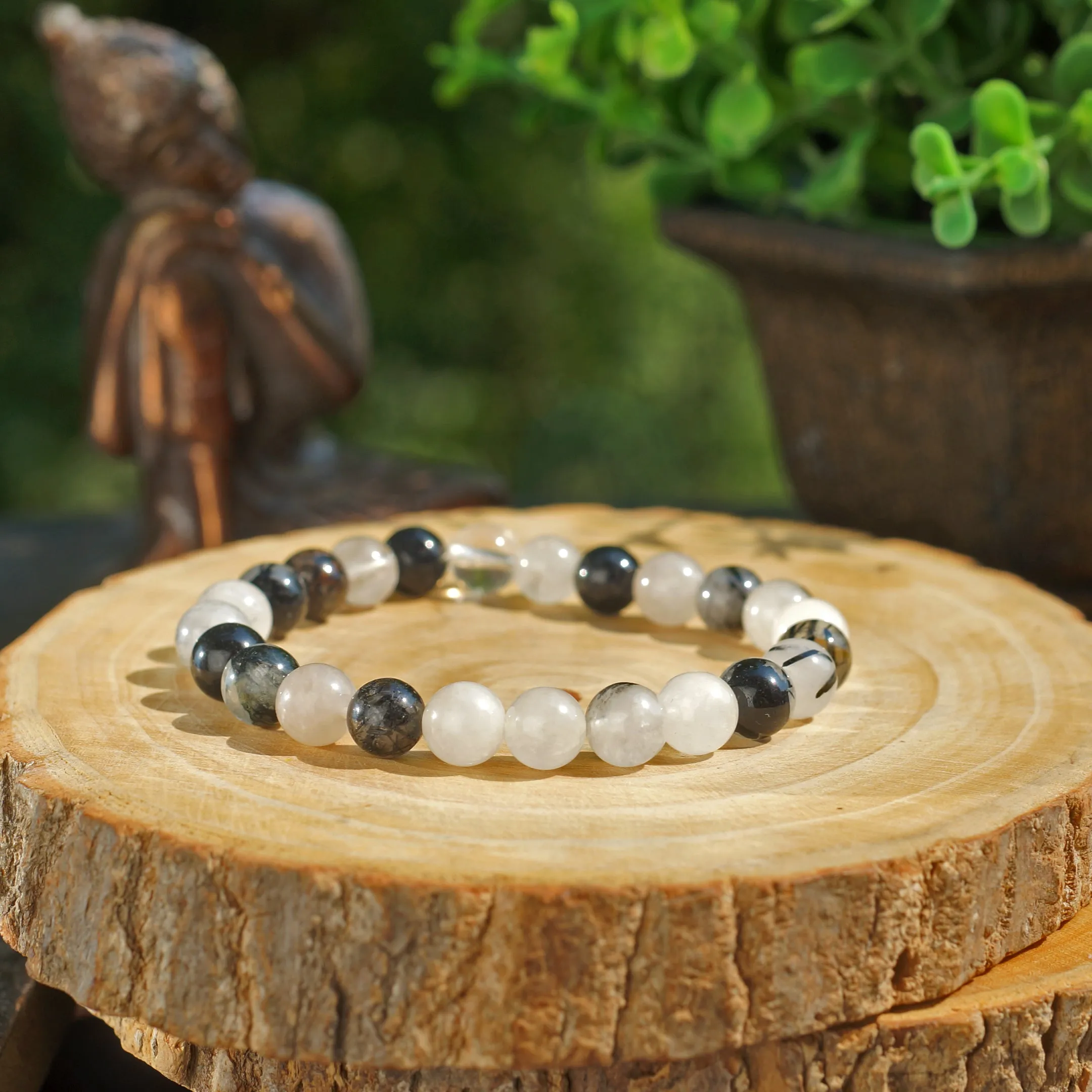 Manifestation Bracelet- Natural Black Rutile Bracelet - For Anxiety, Stress & Depression - Gemstone Beaded Stretch Bracelet 8mm - Stone Bracelet
