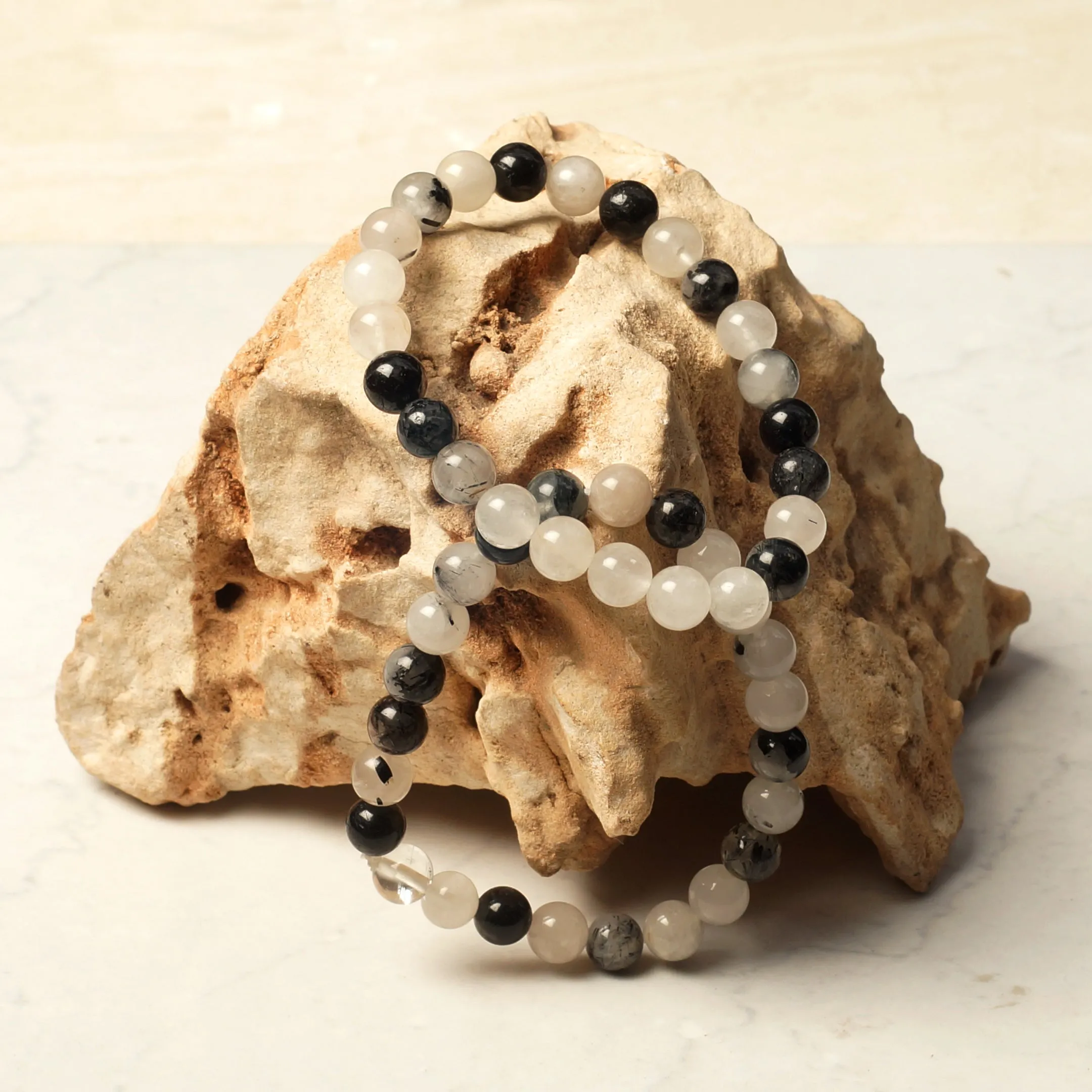 Manifestation Bracelet- Natural Black Rutile Bracelet - For Anxiety, Stress & Depression - Gemstone Beaded Stretch Bracelet 8mm - Stone Bracelet