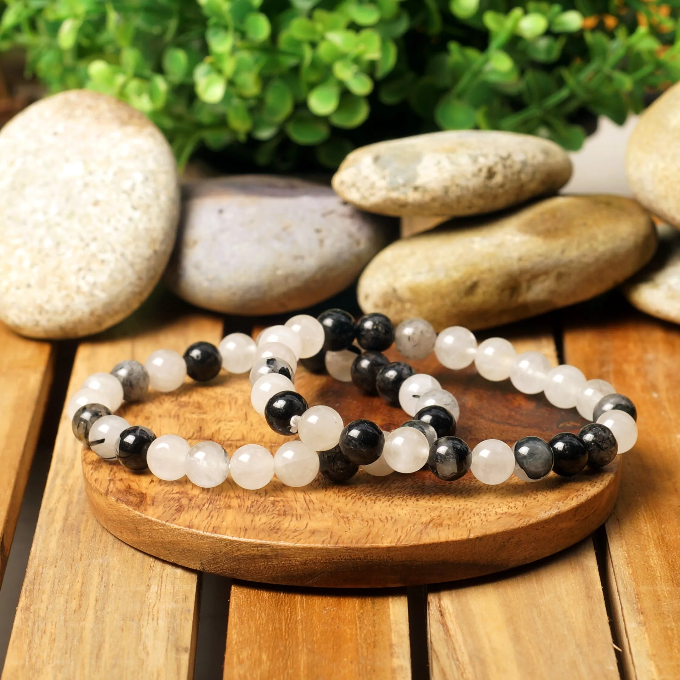 Manifestation Bracelet- Natural Black Rutile Bracelet - For Anxiety, Stress & Depression - Gemstone Beaded Stretch Bracelet 8mm - Stone Bracelet