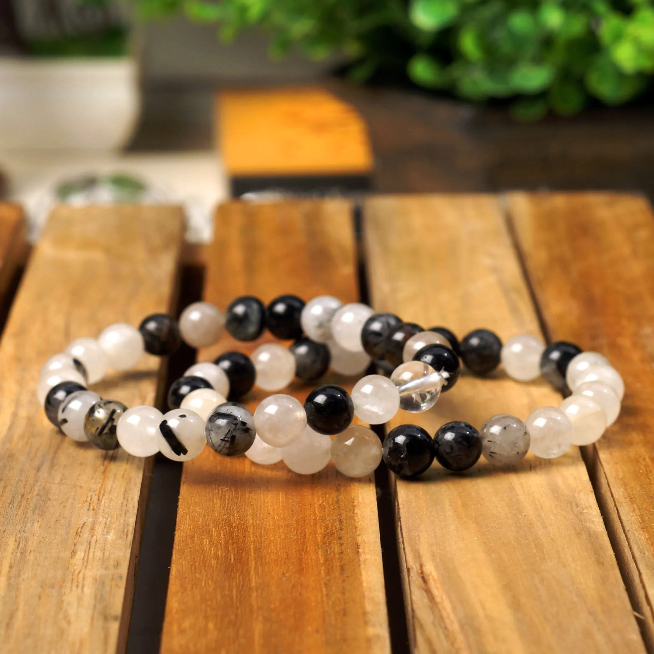 Manifestation Bracelet- Natural Black Rutile Bracelet - For Anxiety, Stress & Depression - Gemstone Beaded Stretch Bracelet 8mm - Stone Bracelet