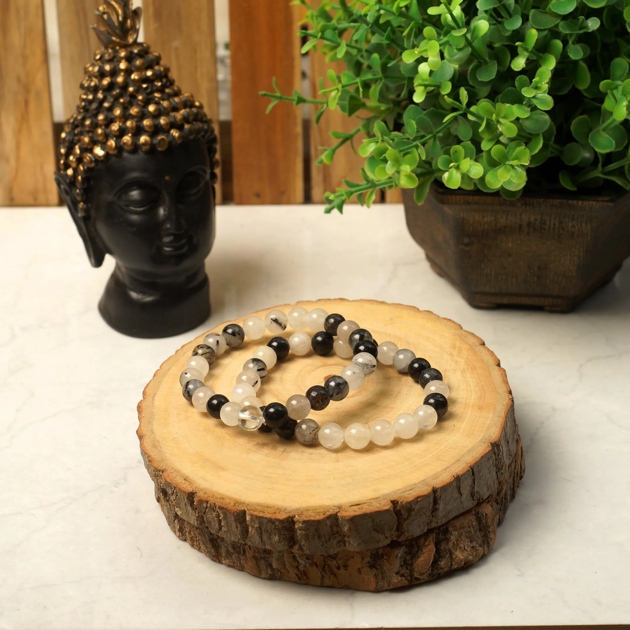 Manifestation Bracelet- Natural Black Rutile Bracelet - For Anxiety, Stress & Depression - Gemstone Beaded Stretch Bracelet 8mm - Stone Bracelet