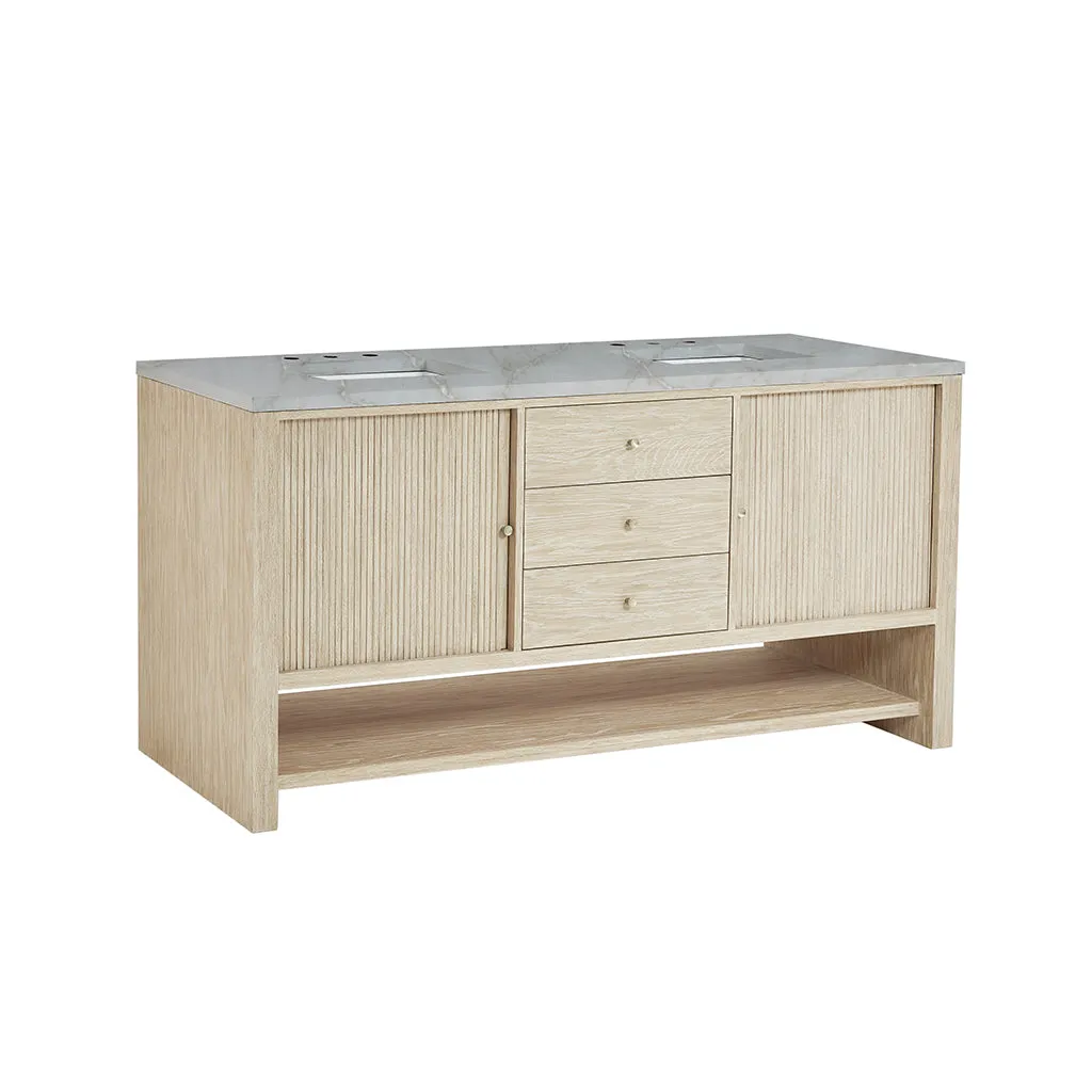 Marigot 5 Drawers And 2 Doors Bathroom Vanity with Victorian Silver Quartz Top and Undermount Sinks - Free Standing - 72" Wood/Sunwashed Oak