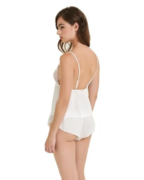 Marseille Luxury Satin Cami and Short Set - White -