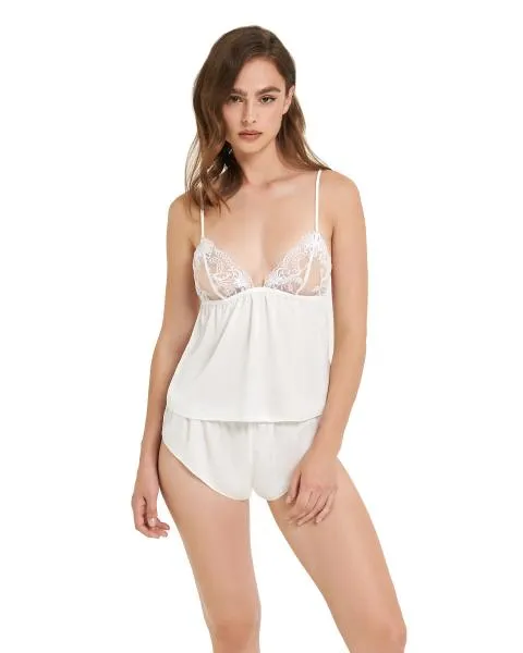 Marseille Luxury Satin Cami and Short Set - White -