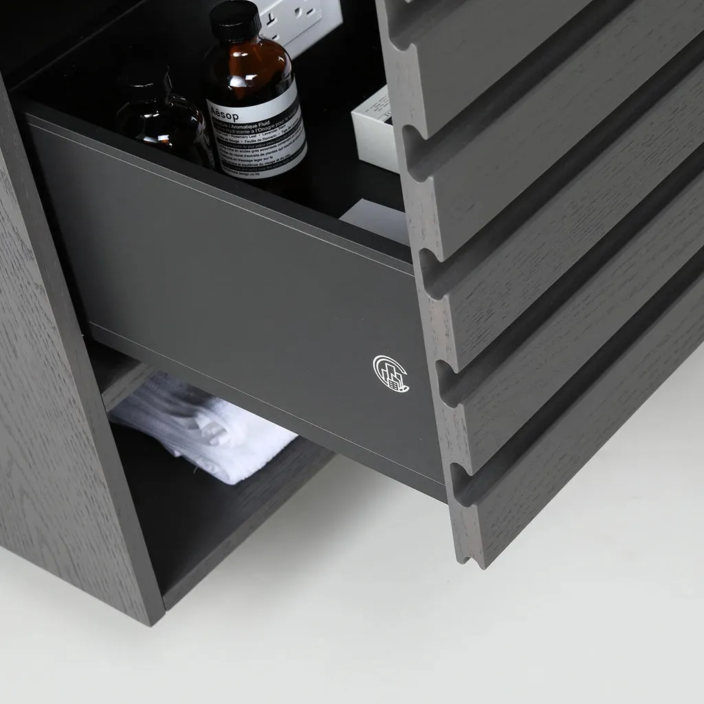 Matera 1 Drawer   1 Open Shelf Bathroom Vanity with Black Quartz Sink - Wall Mount - 36" Wood/Charcoal