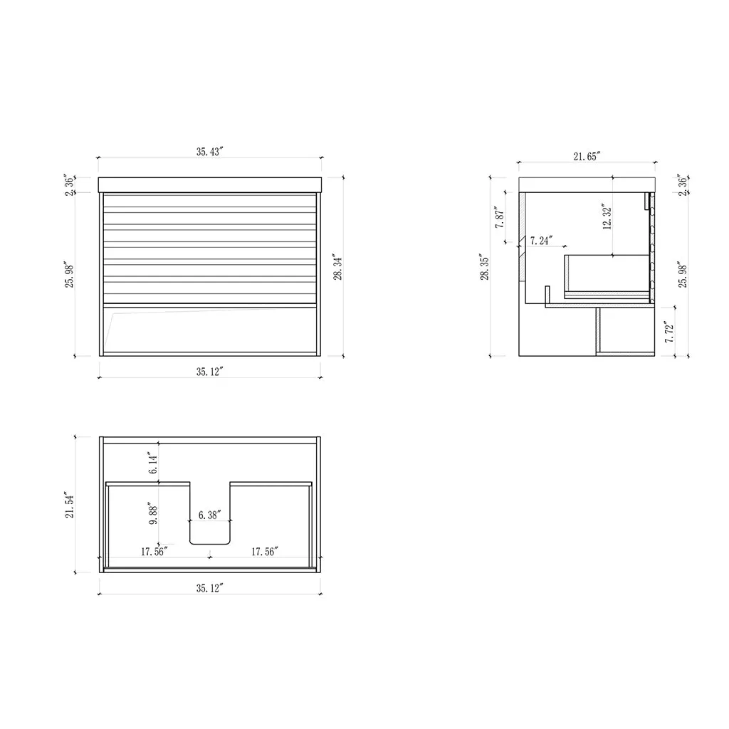 Matera 1 Drawer   1 Open Shelf Bathroom Vanity with Black Quartz Sink - Wall Mount - 36" Wood/Pecan Oak