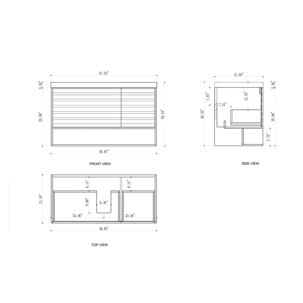 Matera 2 Drawers   1 Open Shelf Bathroom Vanity with Black Quartz Sink - Wall Mount - 48" Wood/Charcoal