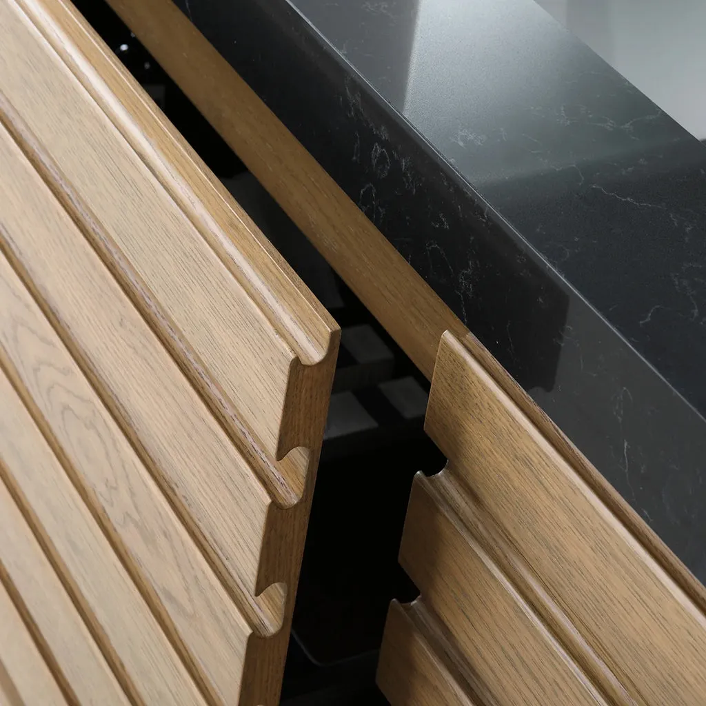 Matera 2 Drawers   1 Open Shelf Bathroom Vanity with Black Quartz Sink - Wall Mount - 48" Wood/Pecan Oak