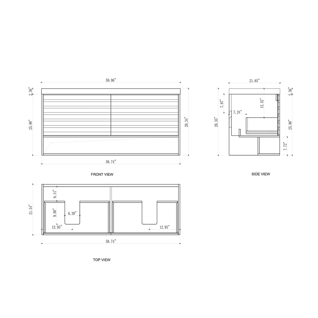 Matera 2 Drawers   1 Open Shelf Bathroom Vanity with Black Quartz Sink - Wall Mount - 60" Wood/Pecan Oak