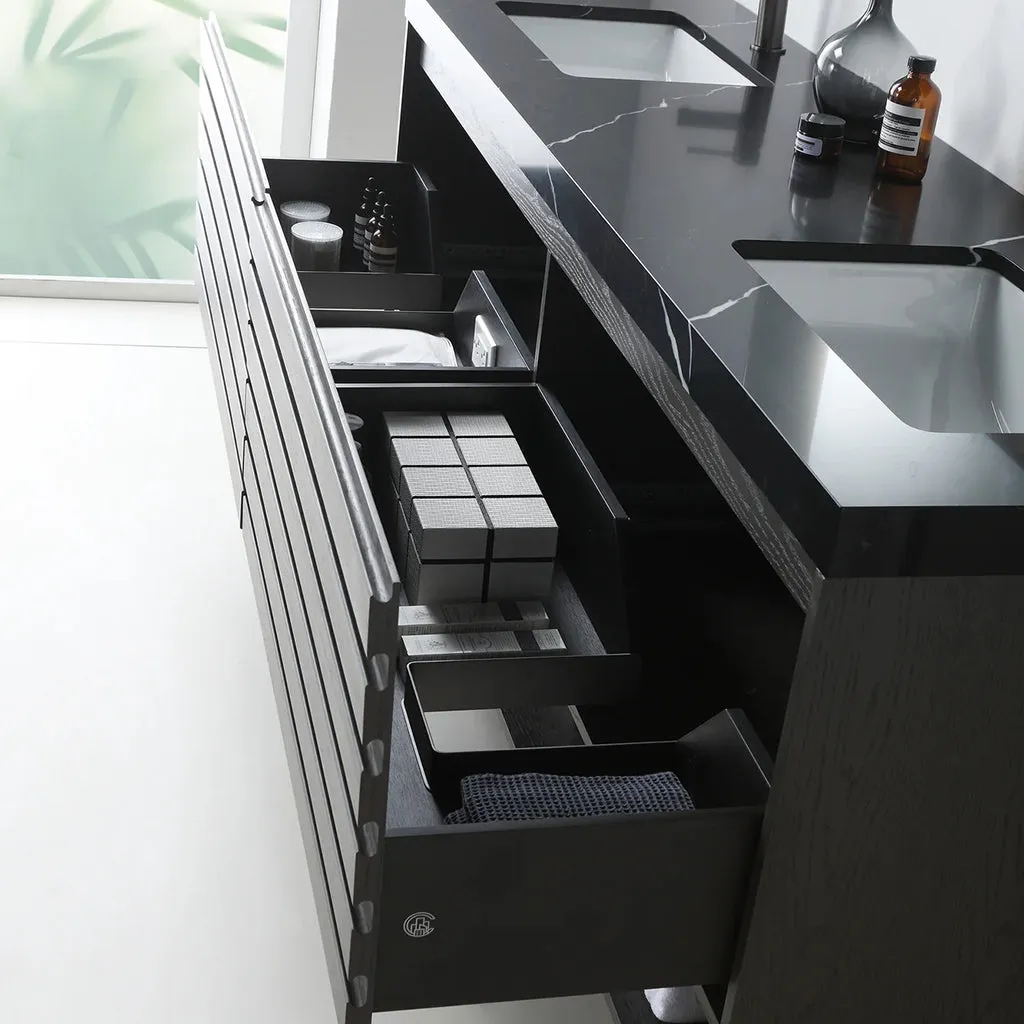 Matera 2 Drawers   1 Open Shelf Bathroom Vanity with Black Quartz Sink - Wall Mount - 72" Wood/Charcoal