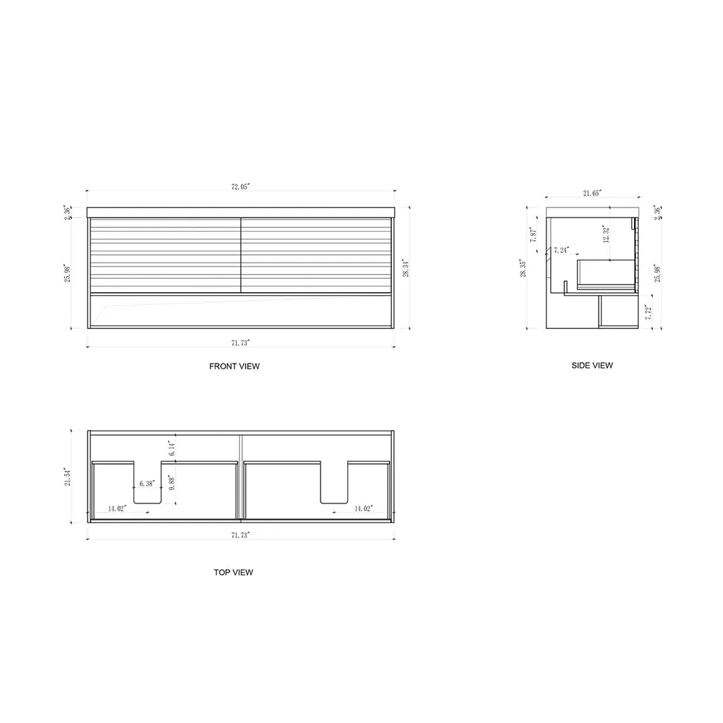 Matera 2 Drawers   1 Open Shelf Bathroom Vanity with Black Quartz Sink - Wall Mount - 72" Wood/Pecan Oak