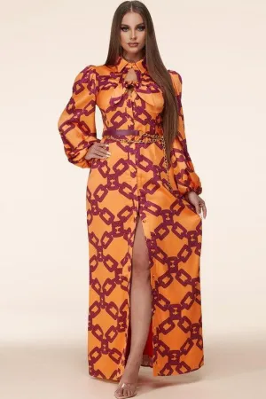 Maxi dress with bold print chain print