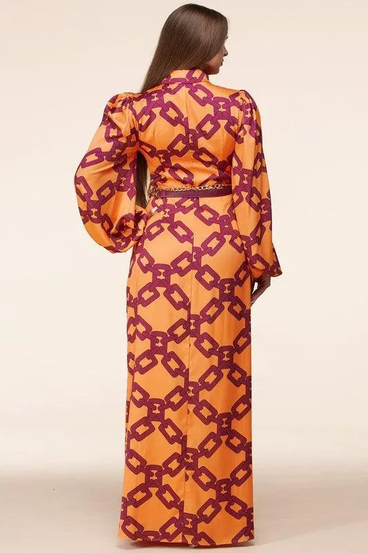 Maxi dress with bold print chain print