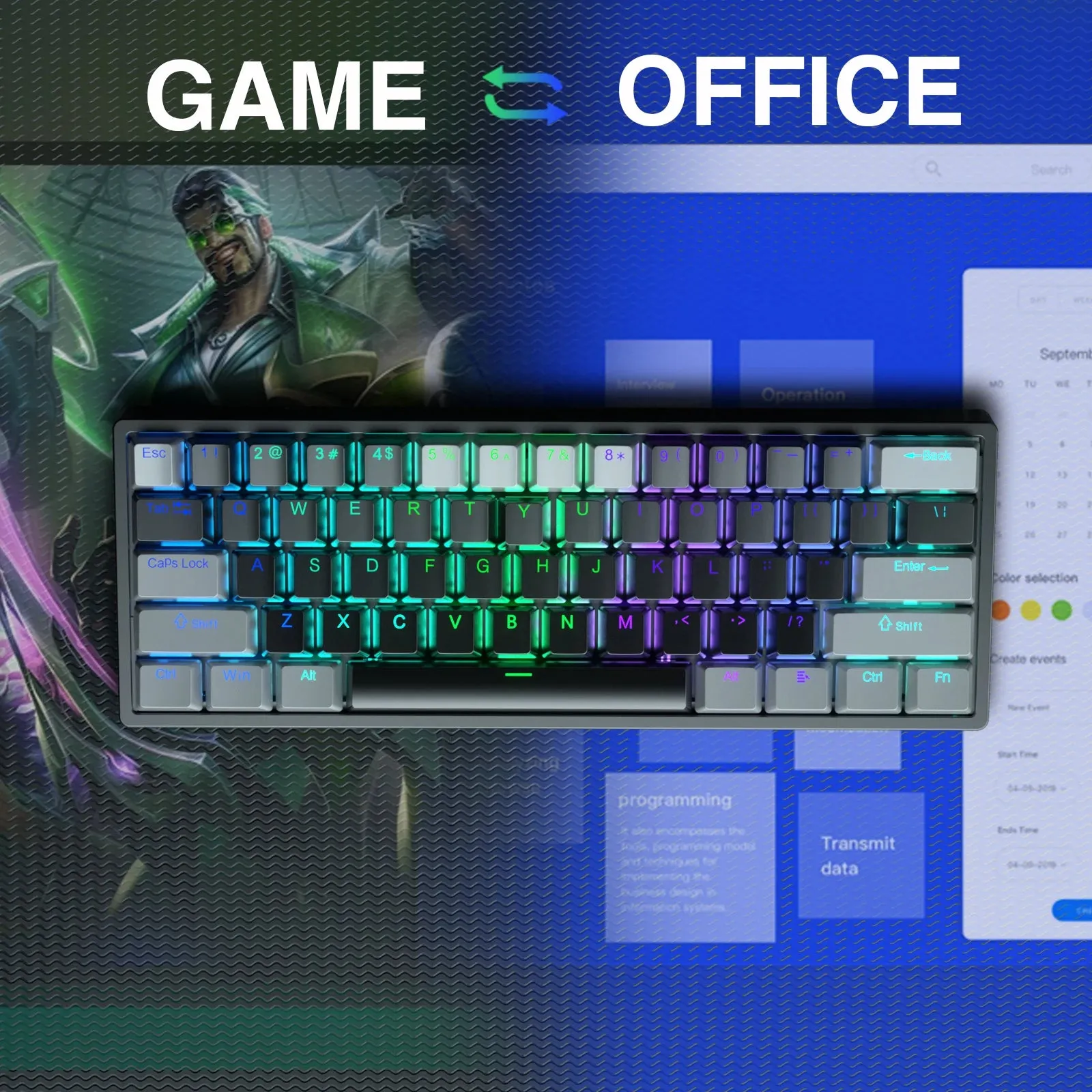 Mechanical Gaming Keyboard 60% Hot-swap RGB Customized Layout